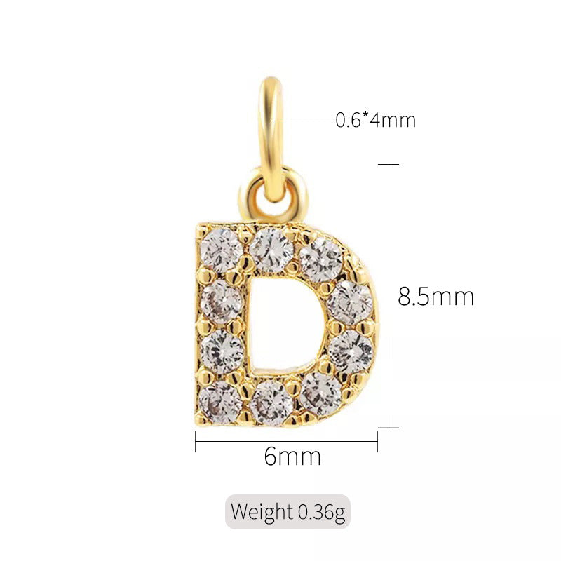 A 14K zircon pendant with 26 English letters