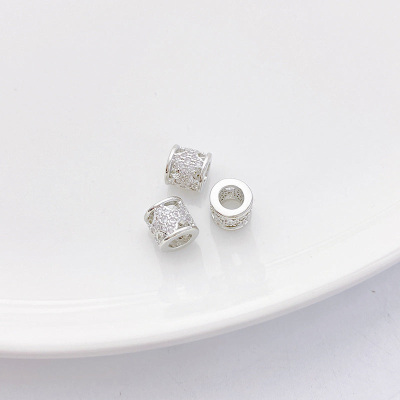 Rhodium-Plated Tarnish-Resistant CZ Loose Beads - Gear & Snowflake Barrel Beads for DIY Jewelry Making