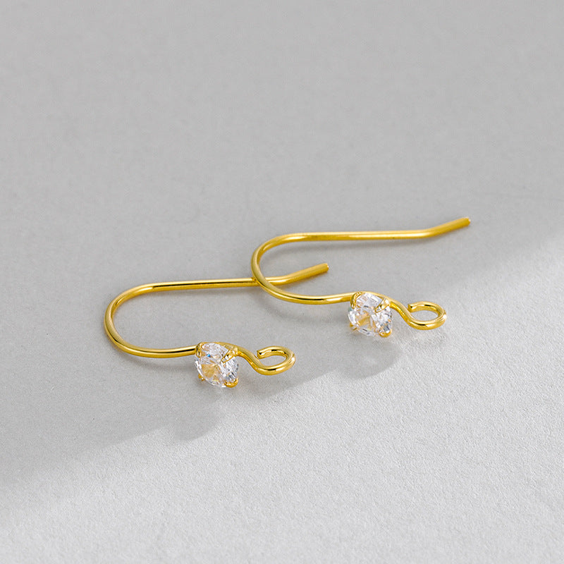 S925 Sterling Silver Handmade Wire Wrapped Earrings - 4-Prong CZ Minimalist DIY Jewelry Findings