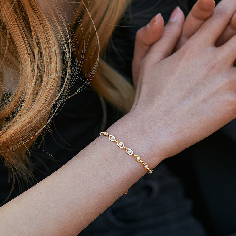 18K Gold-Plated Brass Faux Pearl Bracelet - Elegant Ins Style