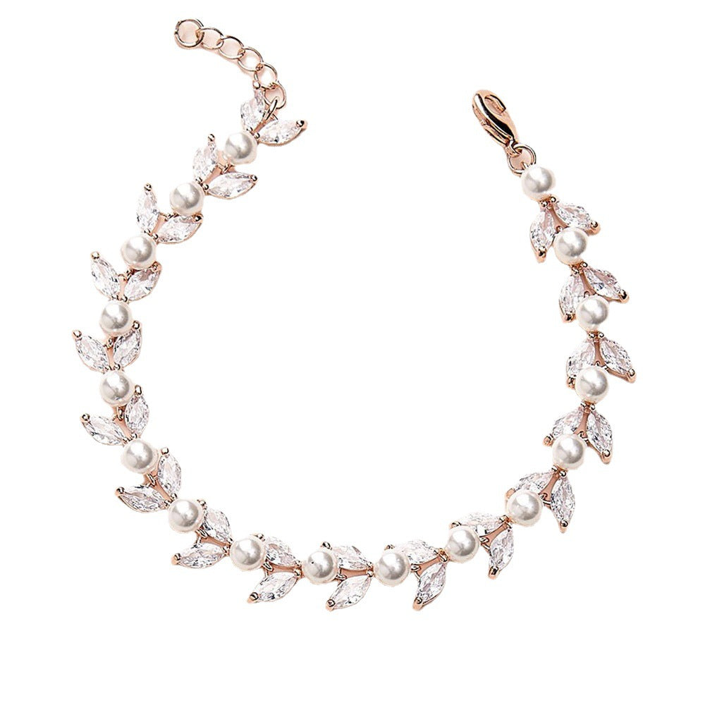 Pearl & Full Zircon Bracelet - Sparkling Evening Dress Accessory