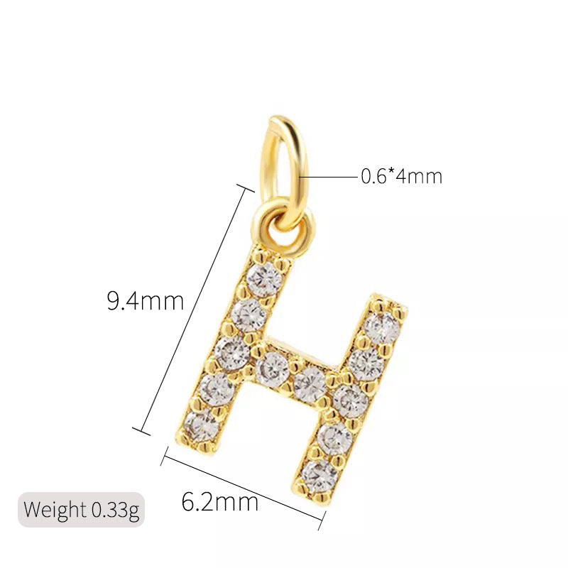 A 14K zircon pendant with 26 English letters