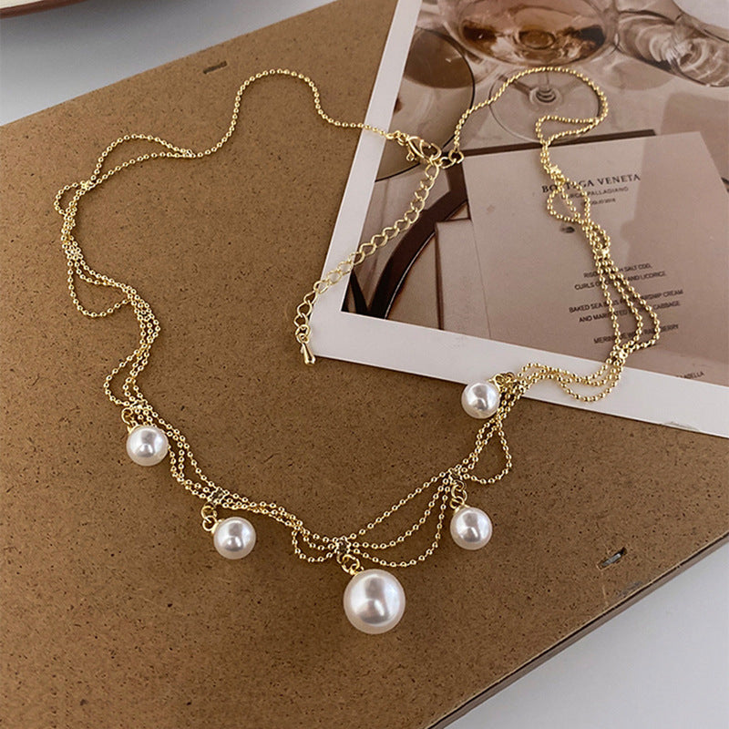 Vintage French Style Multi-Layer Pearl Choker - Elegant Tassel Necklaces for Women