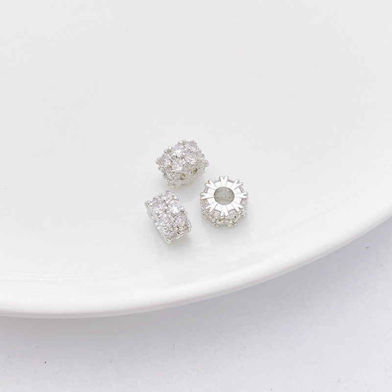 Rhodium-Plated Tarnish-Resistant CZ Loose Beads - Gear & Snowflake Barrel Beads for DIY Jewelry Making