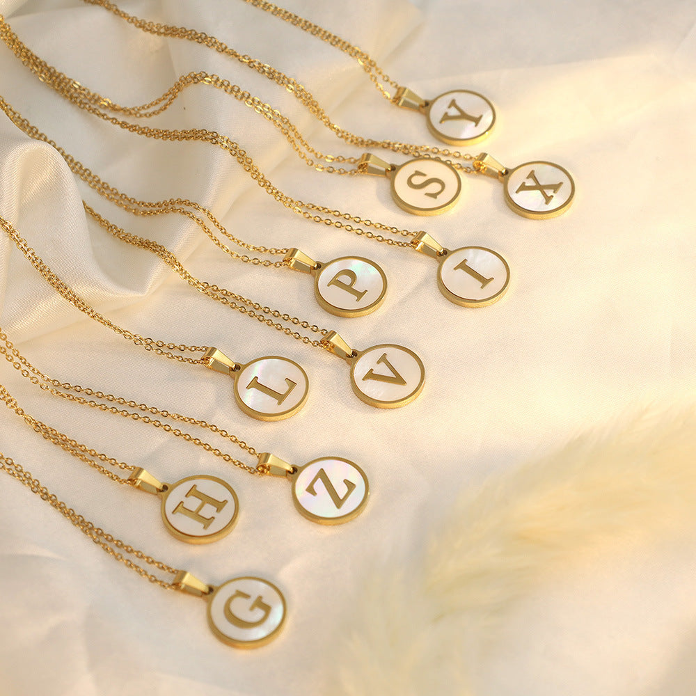 INS-Style 26 English Letter Pendant Necklace | Round Shell Alphabet Clasp for Women - Versatile & High-End, Non-Fading