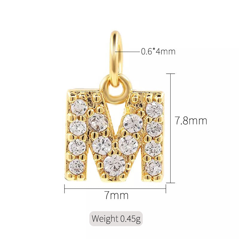 A 14K zircon pendant with 26 English letters