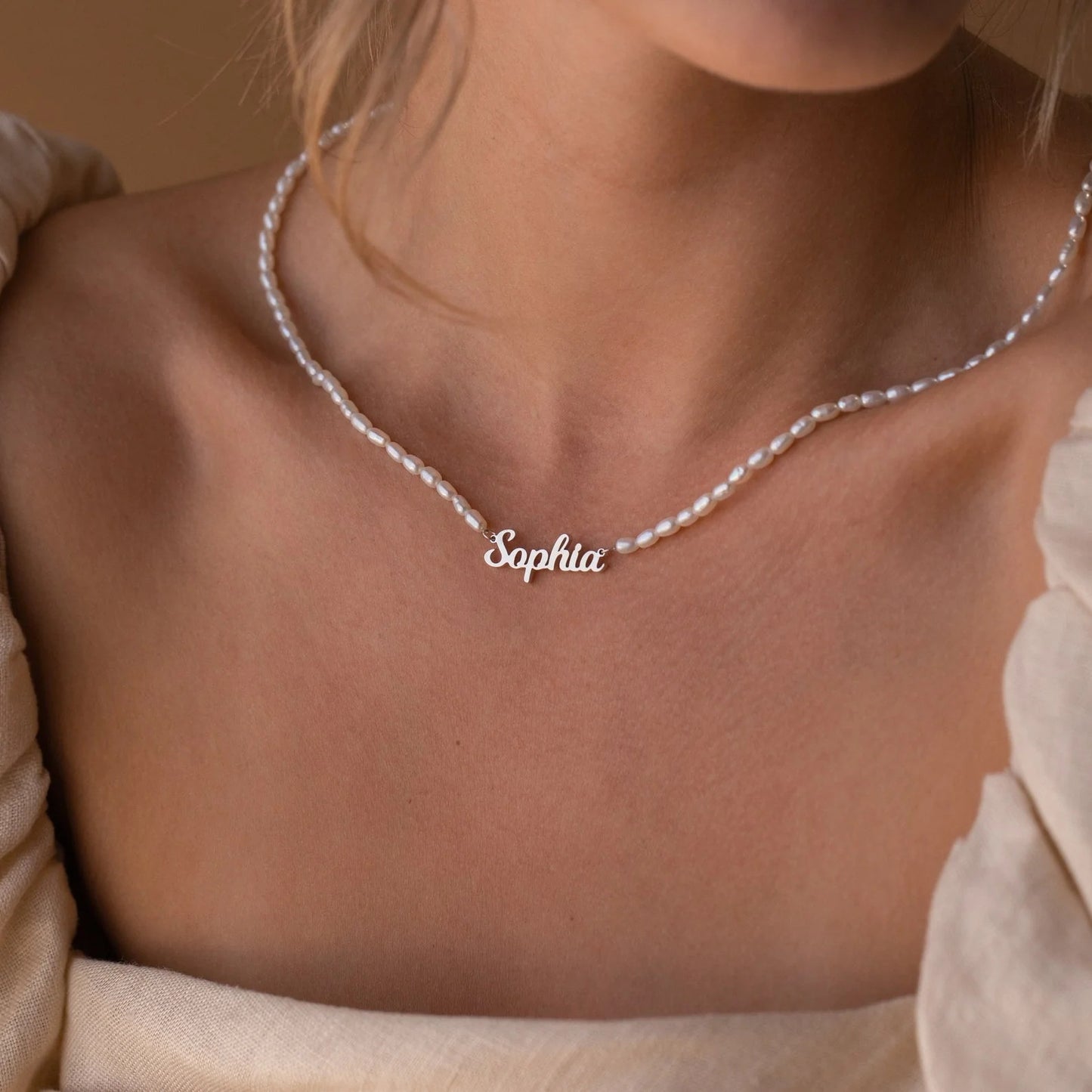 Custom Stainless Steel Name Necklace - DIY Pearl Chain Letter Pendant