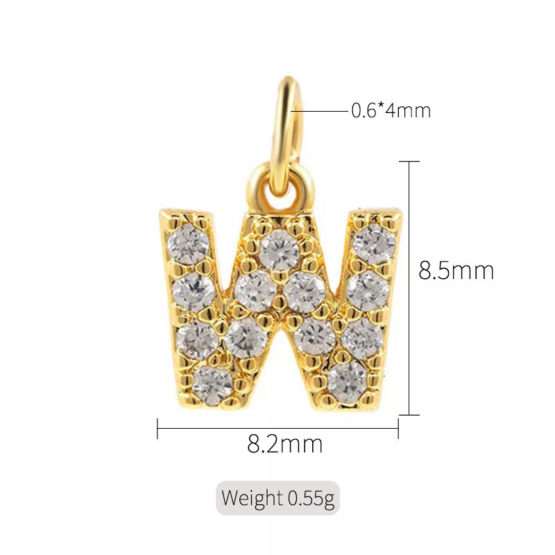 A 14K zircon pendant with 26 English letters