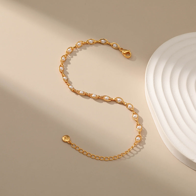 18K Gold-Plated Brass Faux Pearl Bracelet - Elegant Ins Style