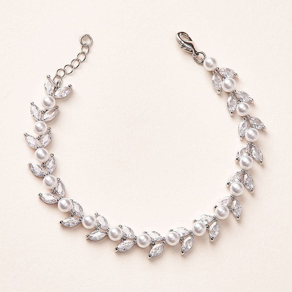 Pearl & Full Zircon Bracelet - Sparkling Evening Dress Accessory