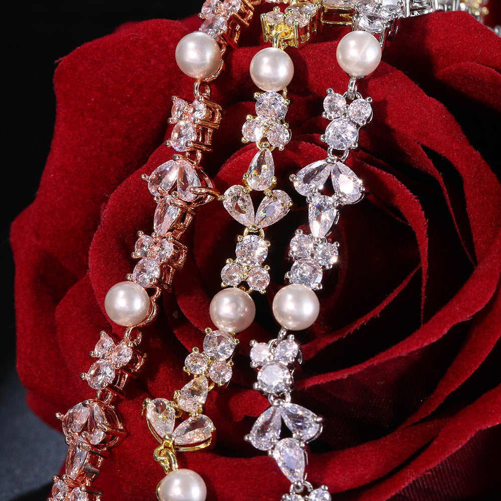 Pearl Zircon Bracelet - Sparkling Dainty Jewelry