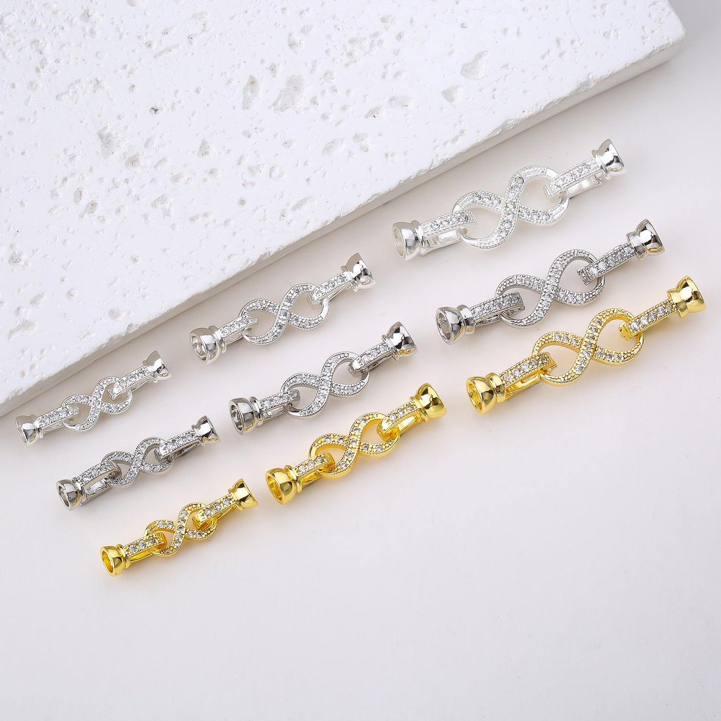 Tarnish-Resistant 18K Gold Plated Micro-Pave Zircon Pearl Clasp | 8-Figure DIY Jewelry Connector End Clasp