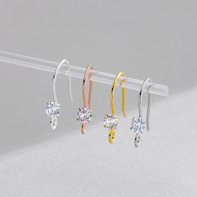S925 Sterling Silver Handmade Wire Wrapped Earrings - 4-Prong CZ Minimalist DIY Jewelry Findings