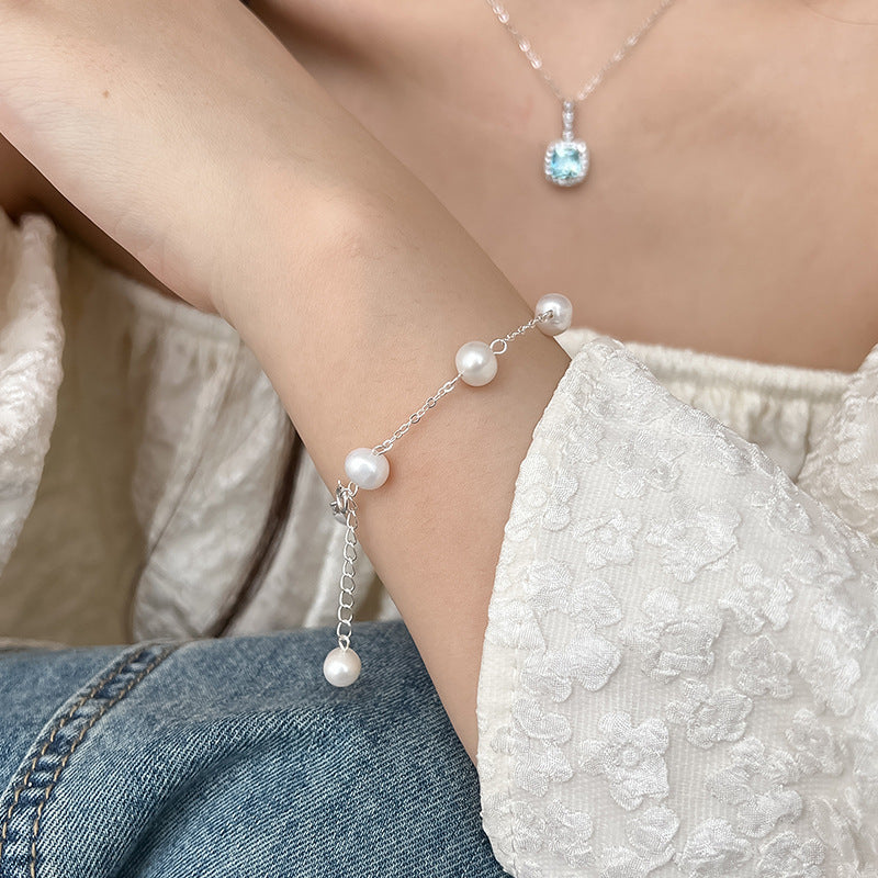 S925 Sterling Silver Natural Pearl Bracelet - Chain Tassel Design