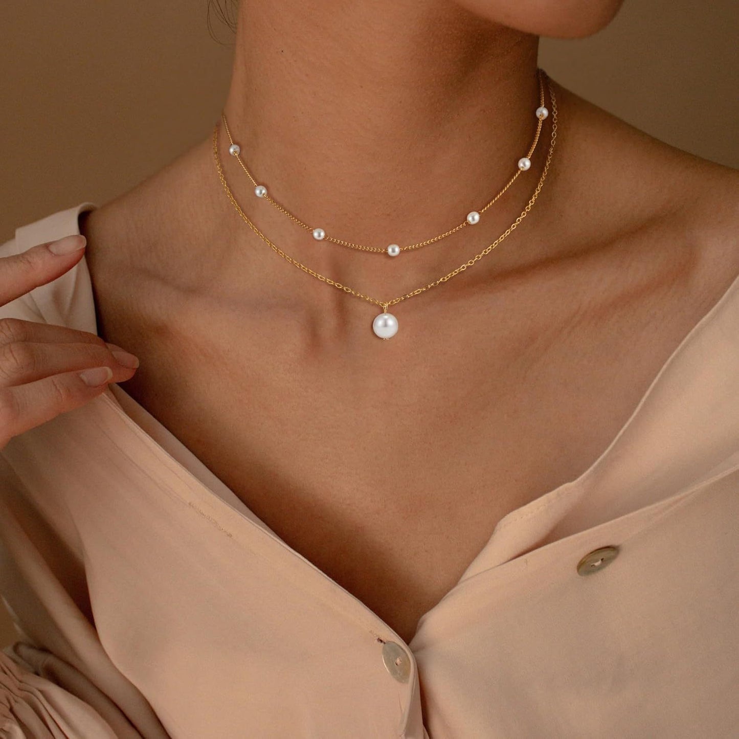 18K Gold Plated Stainless Steel - Pearl Pendant Necklace