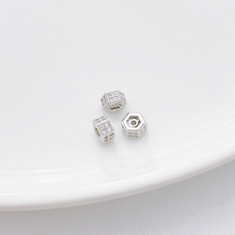 Rhodium-Plated Tarnish-Resistant CZ Loose Beads - Gear & Snowflake Barrel Beads for DIY Jewelry Making
