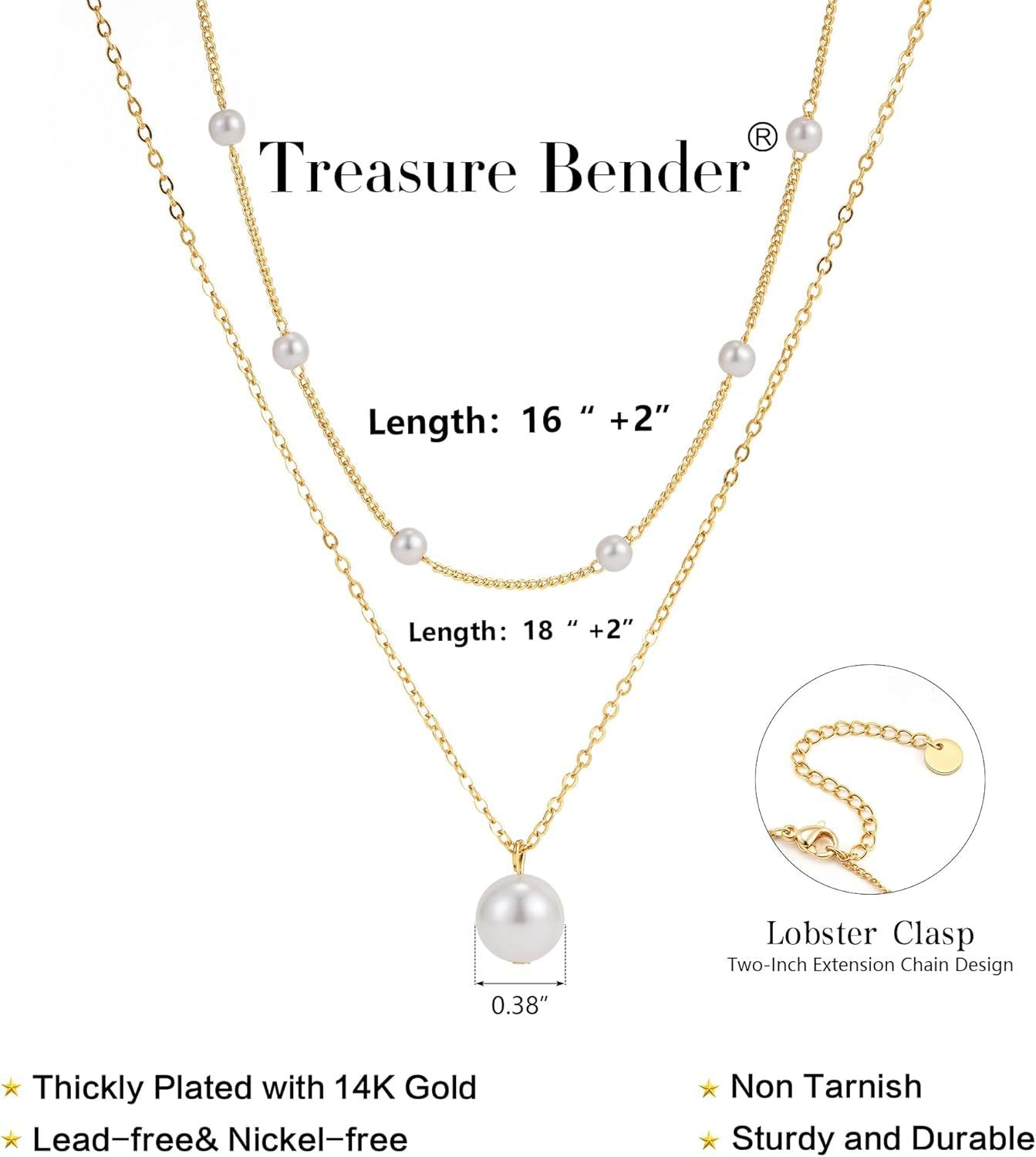 18K Gold Plated Stainless Steel - Pearl Pendant Necklace