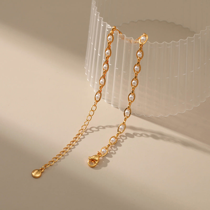18K Gold-Plated Brass Faux Pearl Bracelet - Elegant Ins Style