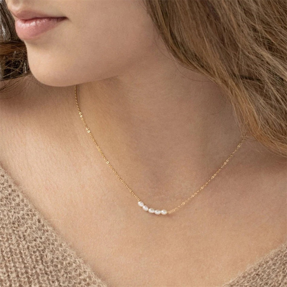 Minimalist Smile Pendant Necklace - Stainless Steel Baroque Freshwater Pearl Necklace for Women