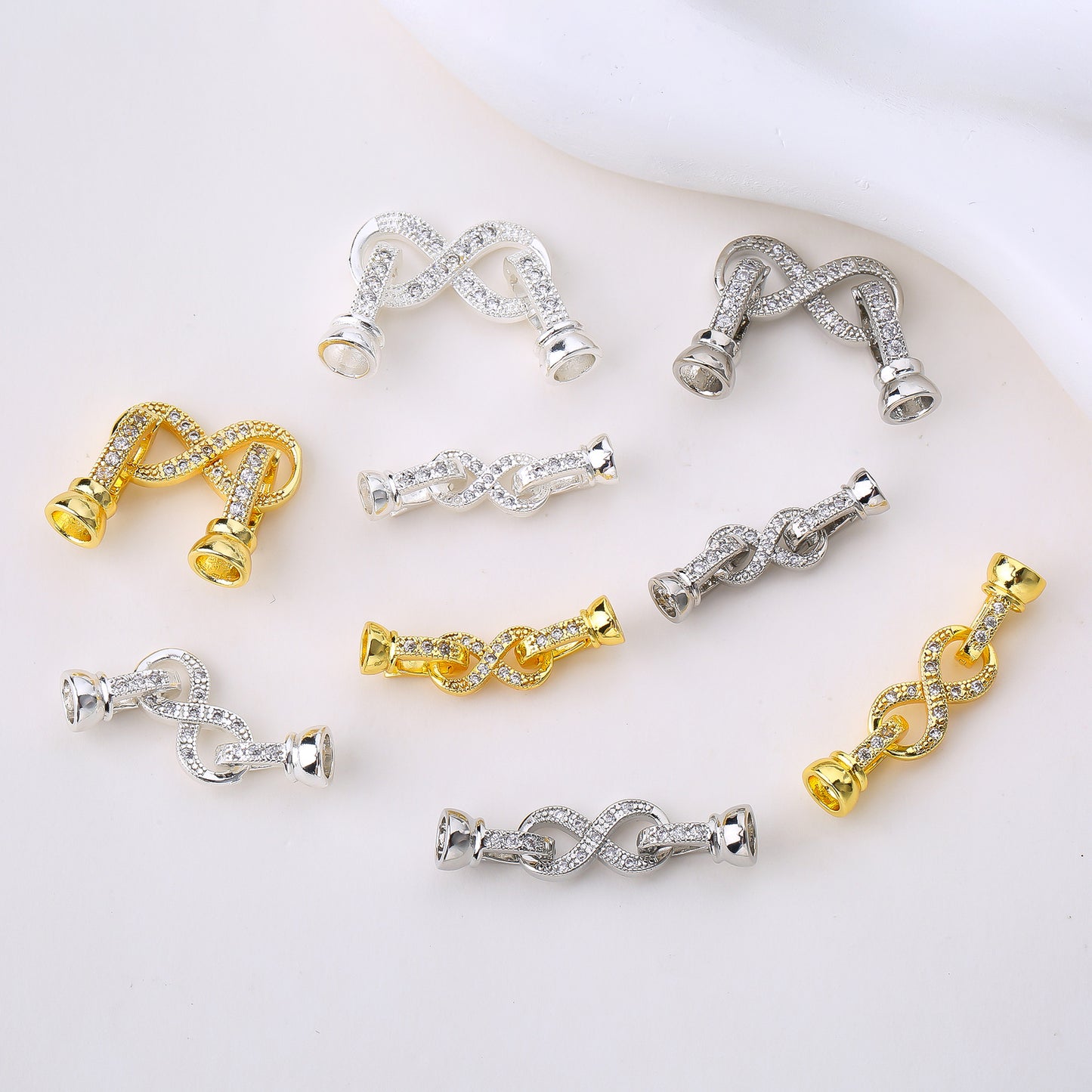 Tarnish-Resistant 18K Gold Plated Micro-Pave Zircon Pearl Clasp | 8-Figure DIY Jewelry Connector End Clasp