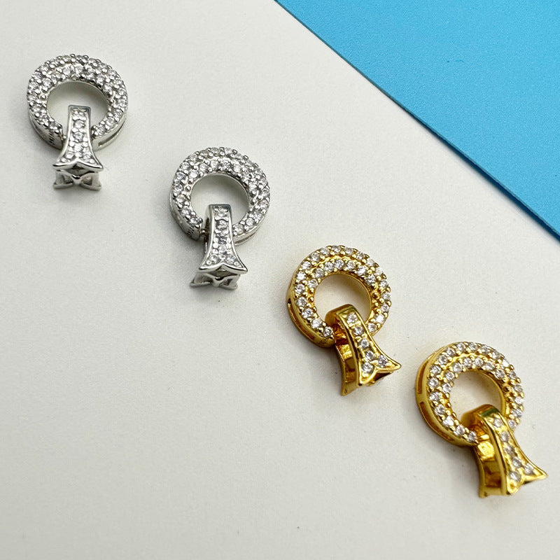 S925 Sterling Silver CZ-Inlaid Crescent Clasps