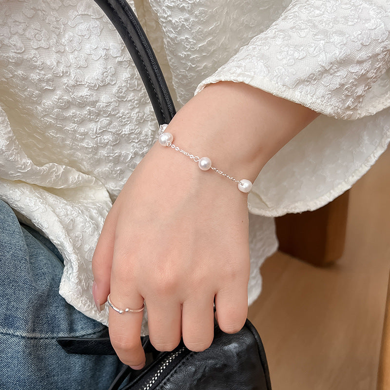 S925 Sterling Silver Natural Pearl Bracelet - Chain Tassel Design