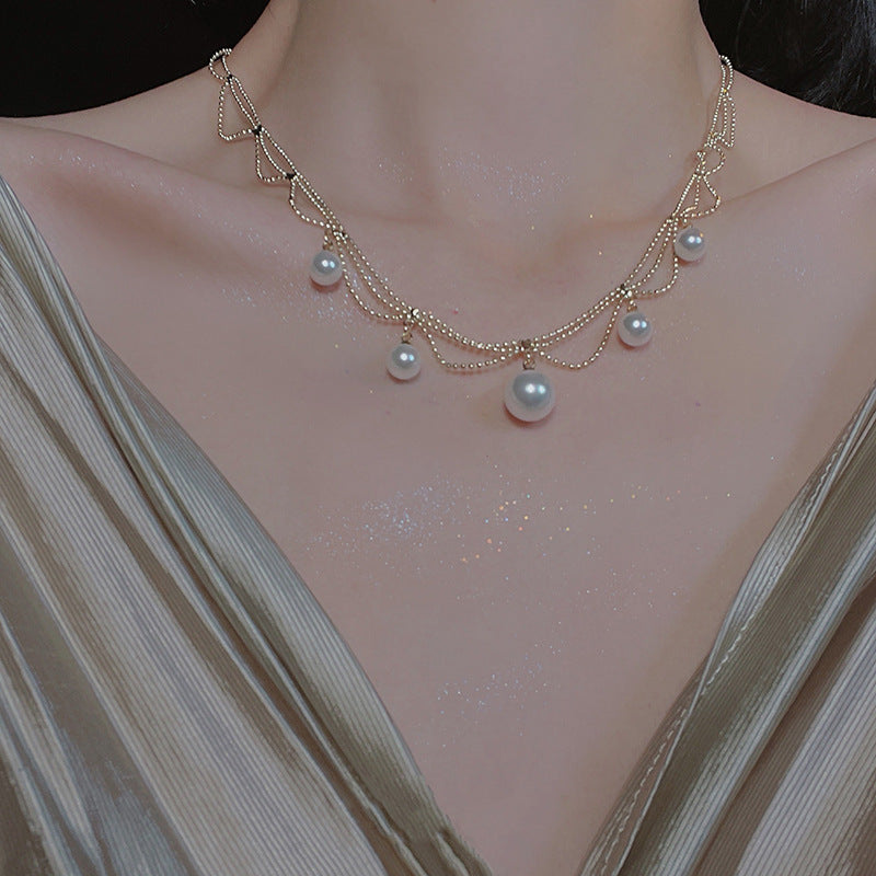 Vintage French Style Multi-Layer Pearl Choker - Elegant Tassel Necklaces for Women