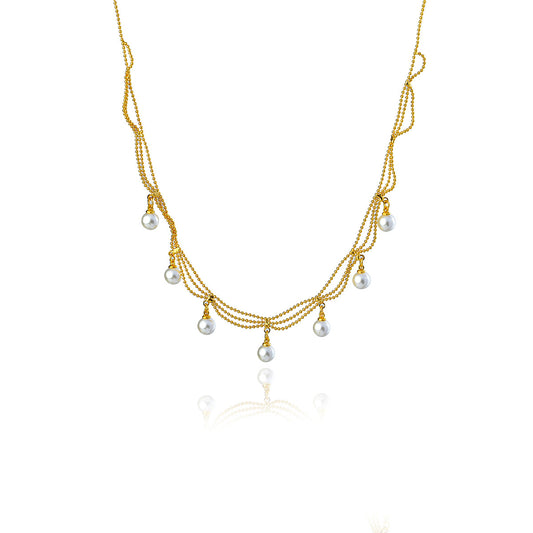 Natural Freshwater Pearl Necklace - Gold Tassel Retro Palace Lace Luxury Collar Chain