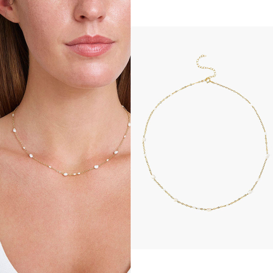 18K Gold Plated Titanium Steel - Tarnish Resistant Natural Freshwater Pearl Necklace