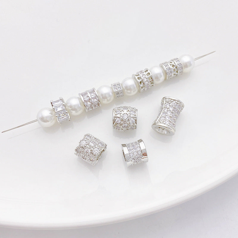 Rhodium-Plated Tarnish-Resistant CZ Loose Beads - Gear & Snowflake Barrel Beads for DIY Jewelry Making