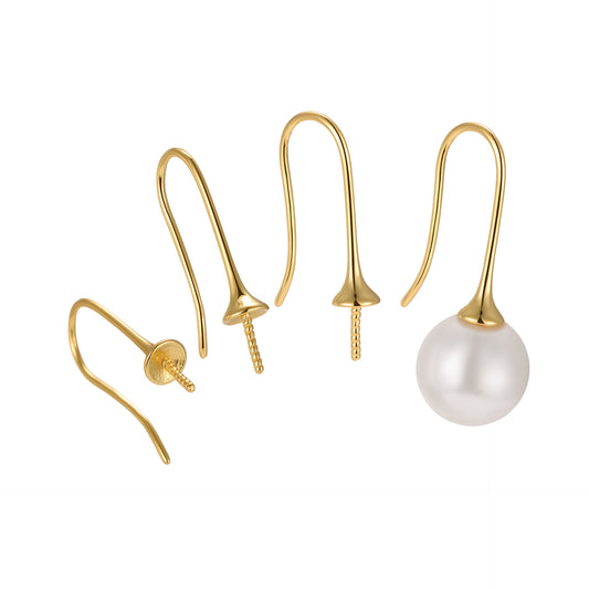 S925 Sterling Silver Gold-Plated U-Shaped Earring Bases -DIY Stud Settings for Pearls Gemstones