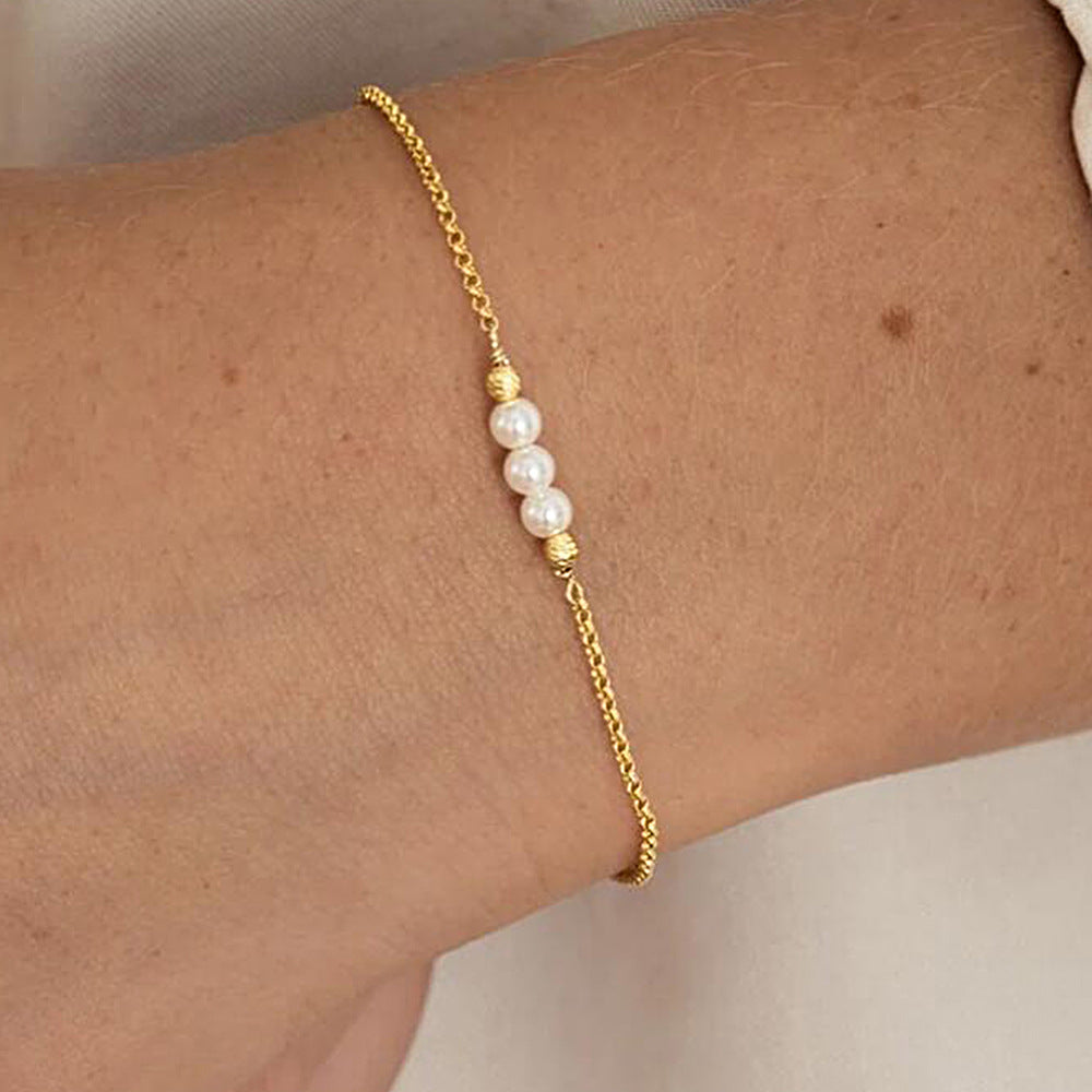 S925 Sterling Silver Beaded Pearl Bracelet - Dainty Daily Jewelry