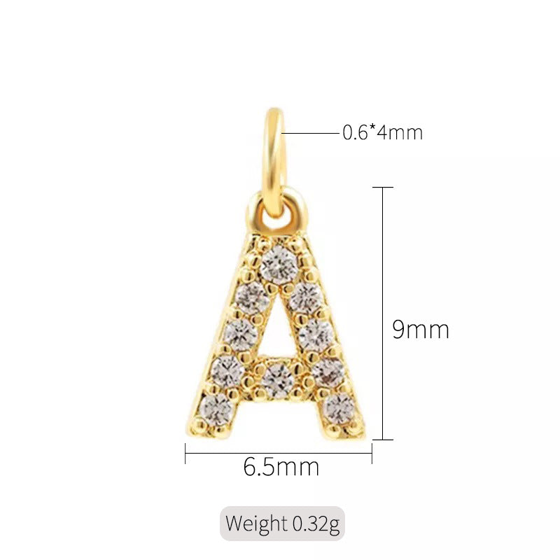 A 14K zircon pendant with 26 English letters