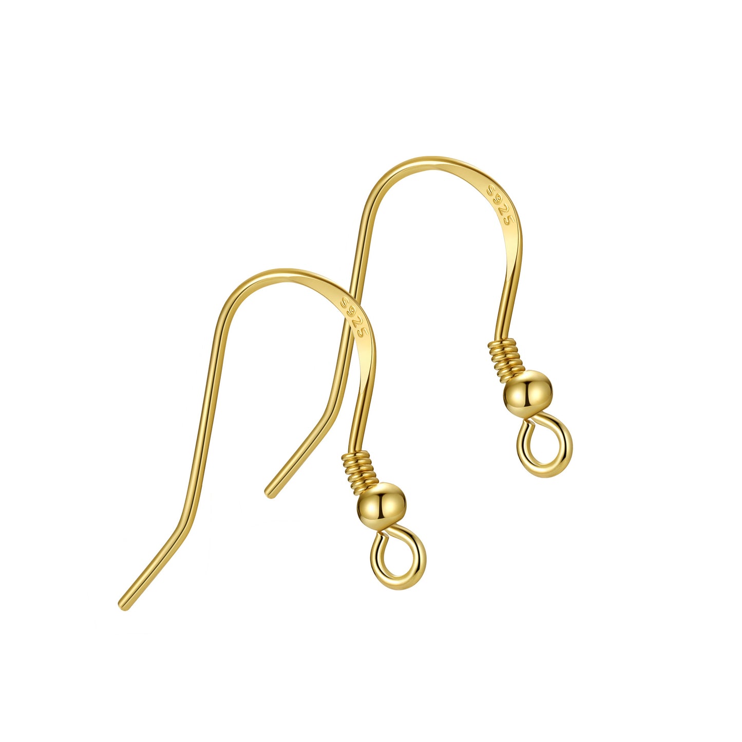 S925 Sterling Silver Gold-Plated Beaded Spring Ear Hooks - Minimalist DIY Earring Findings for Women