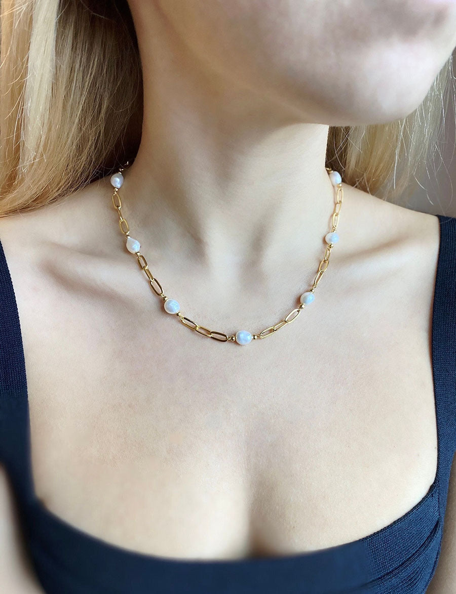 18K Gold Plated Titanium Steel - Tarnish Resistant Natural Freshwater Pearl Necklace