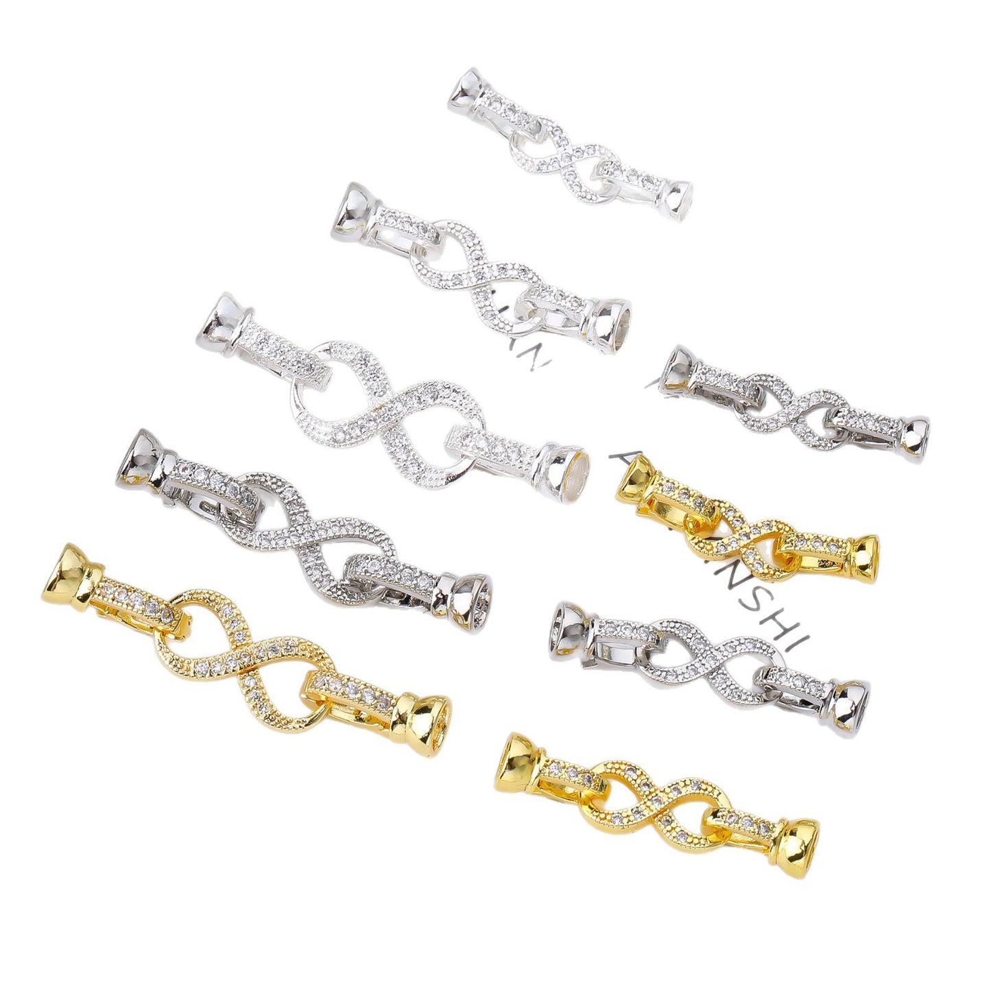 Tarnish-Resistant 18K Gold Plated Micro-Pave Zircon Pearl Clasp | 8-Figure DIY Jewelry Connector End Clasp