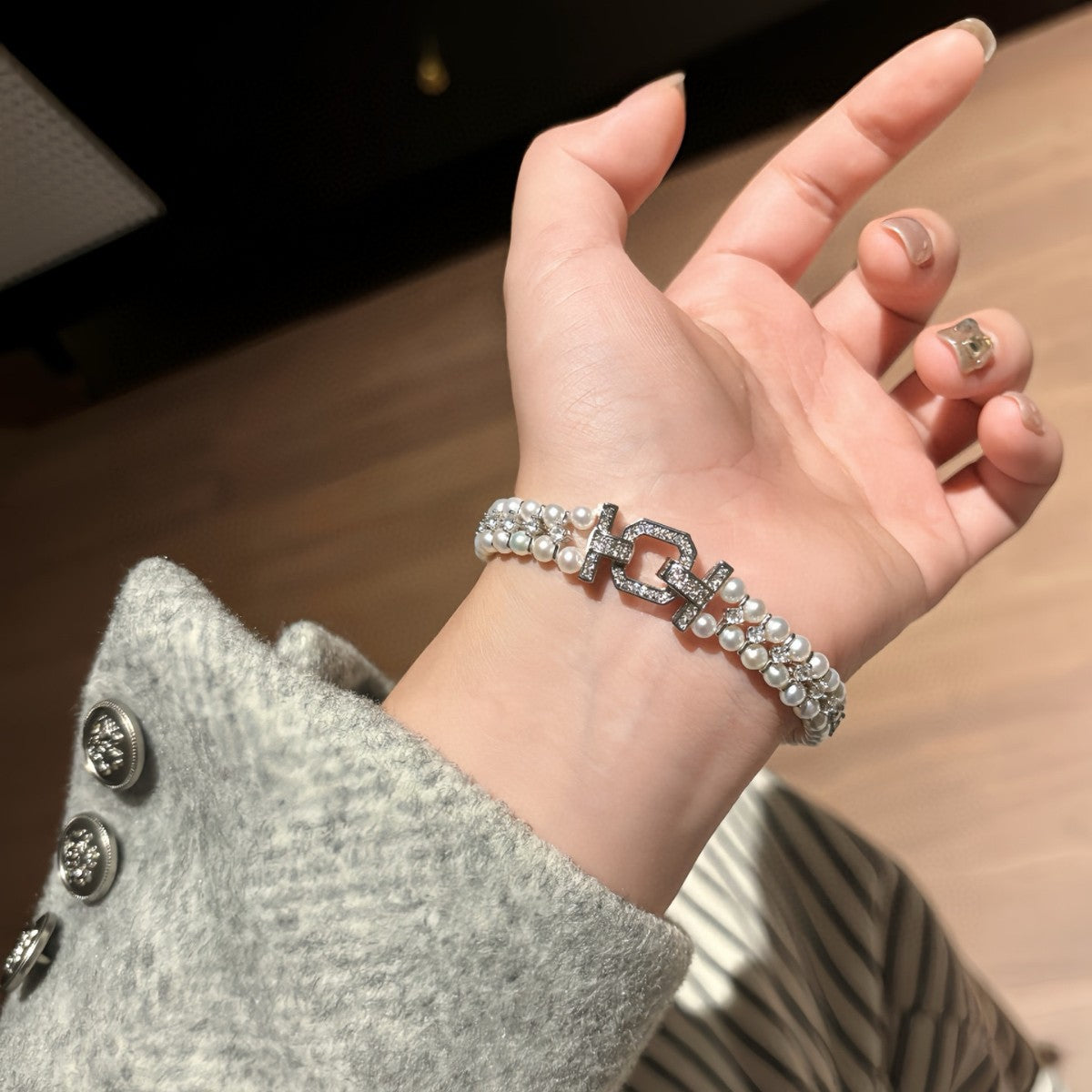 Natural Freshwater Pearl Bracelet - Double-Row Horseshoe Clasp Luxury Fashion Hand Jewelry