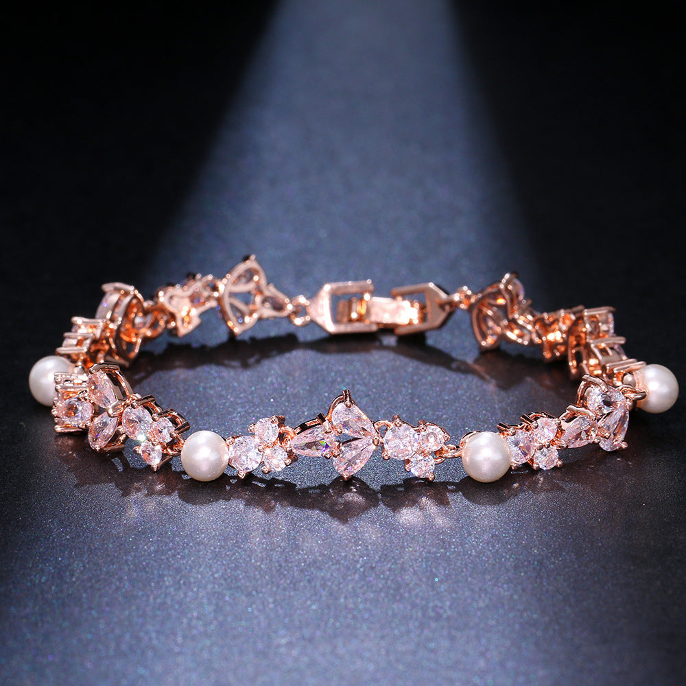 Pearl Zircon Bracelet - Sparkling Dainty Jewelry