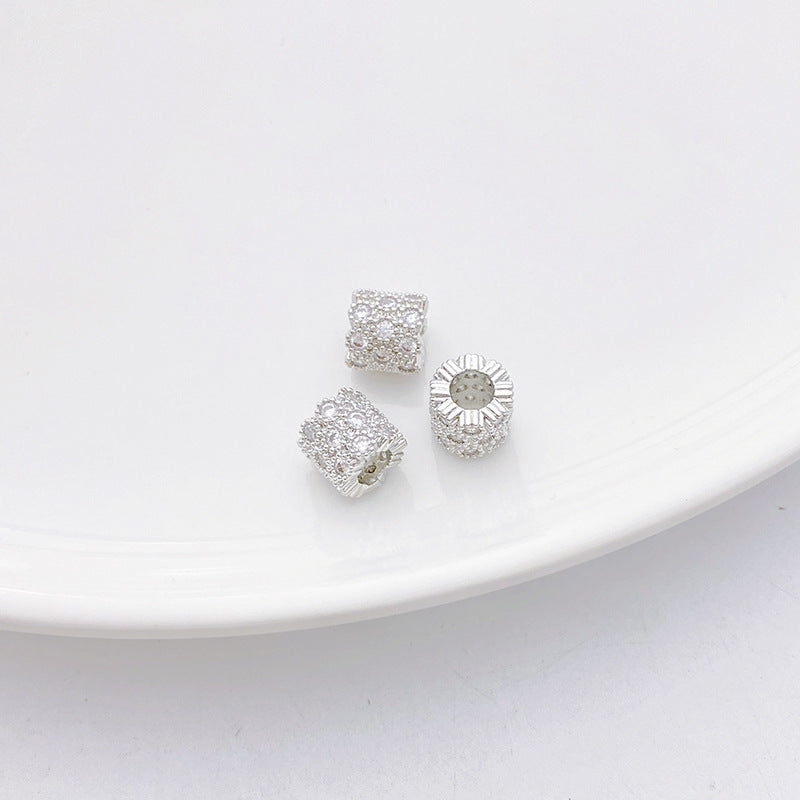 Rhodium-Plated Tarnish-Resistant CZ Loose Beads - Gear & Snowflake Barrel Beads for DIY Jewelry Making