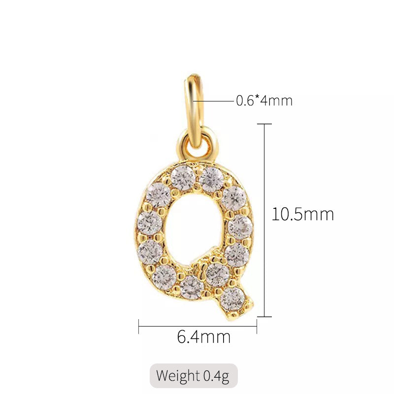 A 14K zircon pendant with 26 English letters