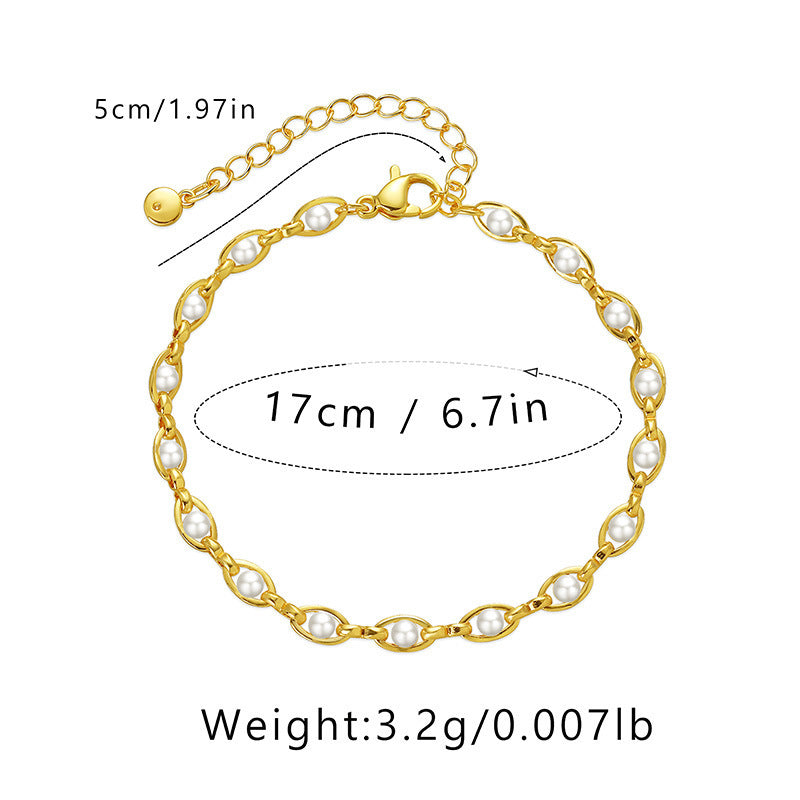 18K Gold-Plated Brass Faux Pearl Bracelet - Elegant Ins Style