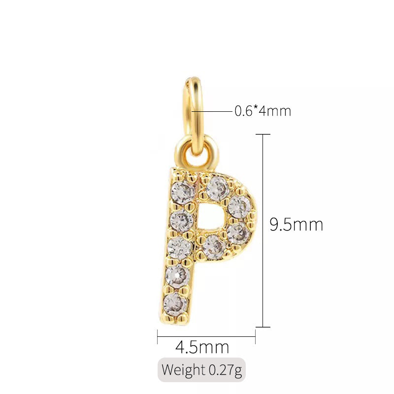 A 14K zircon pendant with 26 English letters