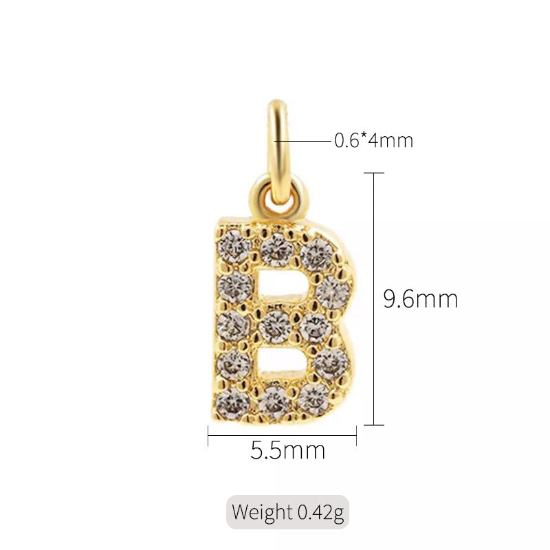 A 14K zircon pendant with 26 English letters