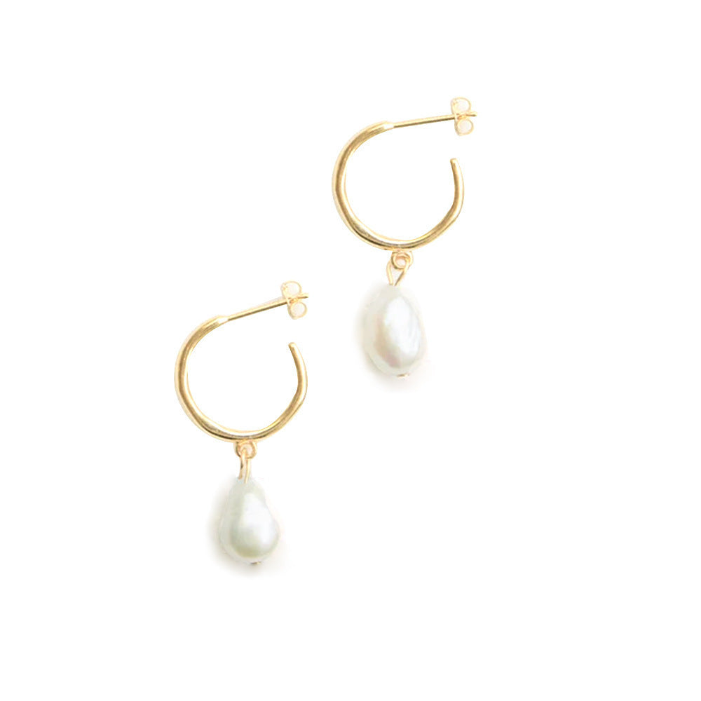 Baroque Pearl Drop Studs - Titanium Steel Vacuum Plated Natural Freshwater Pearl Earrings