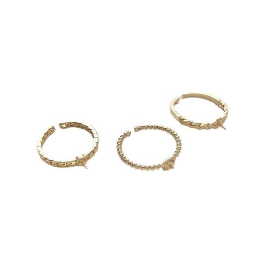 14K Gold Filled Twisted Ring Blanks - Tarnish-Resistant Half-Drilled Bead Settings Open DIY Pearl Rings