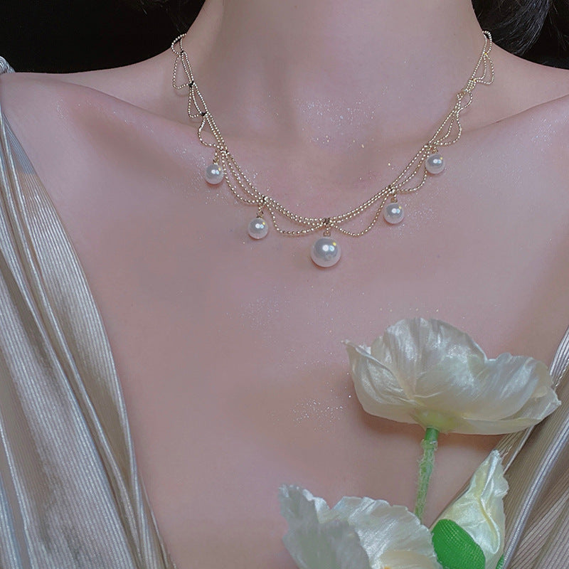 Vintage French Style Multi-Layer Pearl Choker - Elegant Tassel Necklaces for Women