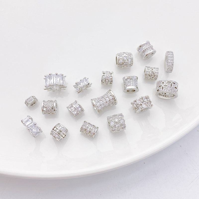 Rhodium-Plated Tarnish-Resistant CZ Loose Beads - Gear & Snowflake Barrel Beads for DIY Jewelry Making