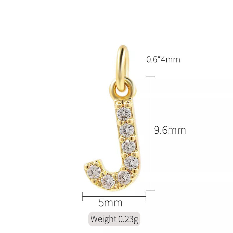 A 14K zircon pendant with 26 English letters
