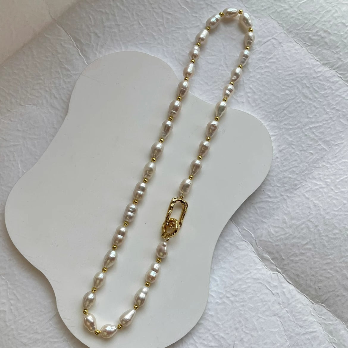Ins Style Freshwater Pearl Gold Spacer Sweater Chain - Versatile Fashion Necklace