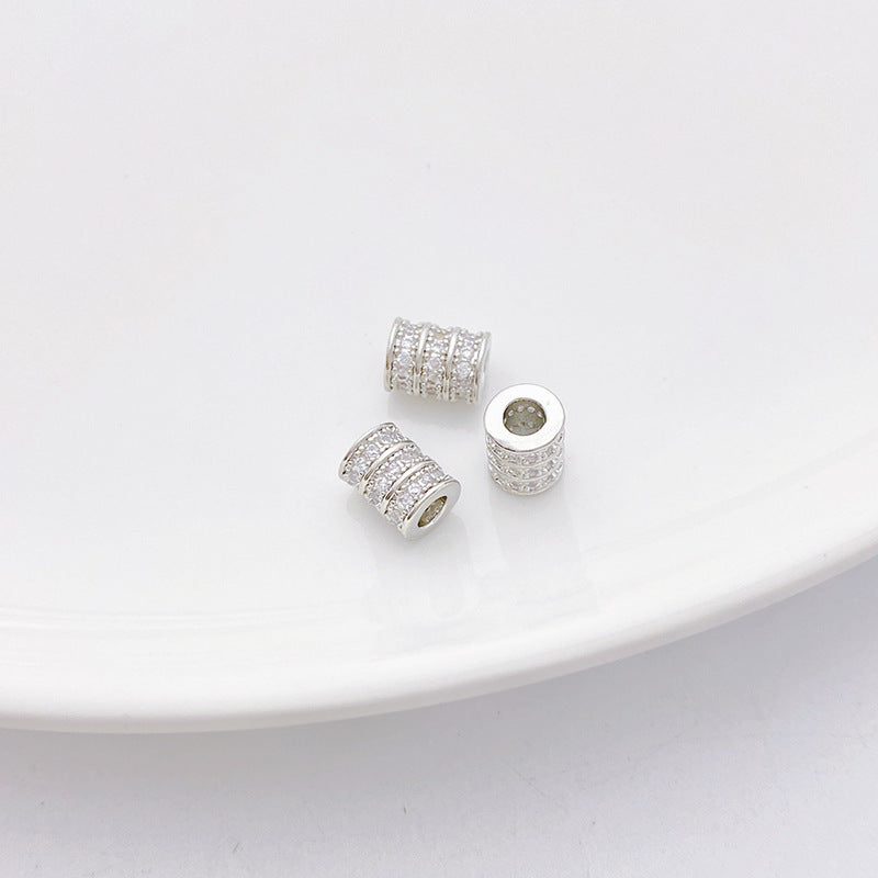 Rhodium-Plated Tarnish-Resistant CZ Loose Beads - Gear & Snowflake Barrel Beads for DIY Jewelry Making